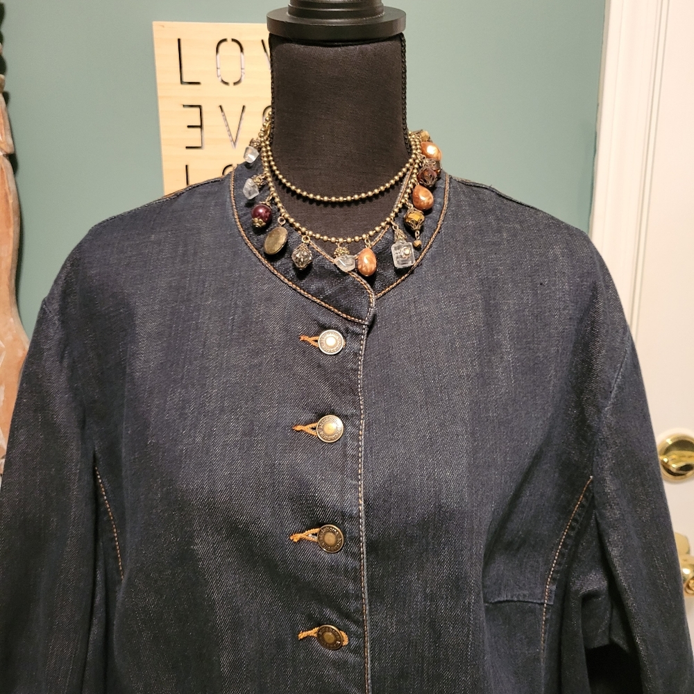 Liz Claiborne Jeans Denim Jacket – Petite 3X – Dark Blue – Button Front - Picture 2 of 14